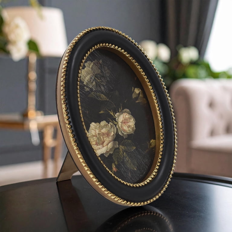Home Decor Collection Round Gold Beaded Frame White Rose Art photo 2