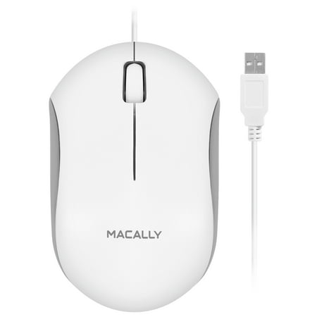 Macally USB Wired Computer Mouse - 3 Button, Scroll Wheel, 5 Foot Long Cord, Windows PC Compatible, Apple MacBook Pro/Air, iMac, Mac Mini, Laptops - White (Best Mouse For Apple Macbook Air)