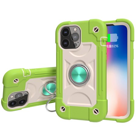 ShellTech Compatible with iPhone 7 / 8 / SE 2020 Rubber Hybrid Armor Case Built-in 360°Rotating Ring Stand, Military Grade Drop Protection Full Body Rugged Heavy Duty Durable Cover,B Green