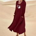 thumbnail image 2 of HAPIMO Women's Tea Length Loose Cotton Dress Pajamas with Pocket Elegant Casual Comfy Clearance Long Sleeve Spring Scoop Neck Trendy Wine L, 2 of 5