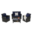 thumbnail image 4 of Leumius 4 Piece Patio Furniture Set,Outdoor Patio Furniture Set All-Weather Rattan Wicker Patio Conversation Set with Tempered Glass Coffee Table & Cushions for Garden & Backyard,Dark Blue, 4 of 10