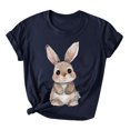 thumbnail image 4 of HOMBOM Easter Blouse Women Short Sleeve Navy T-shirts Easter Rabbit Print Crew Neck Womens Tops Dressy Casual Summer L, 4 of 4