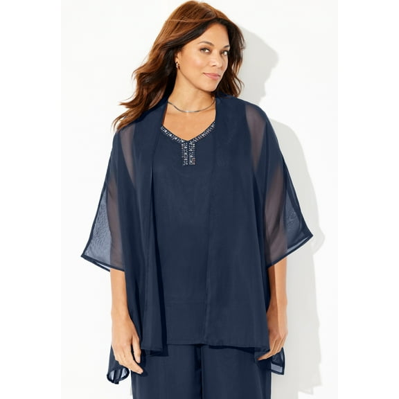 Catherines Women's Plus Size Petite Ritzy Cardigan & Tank Set