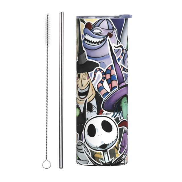 Vaso delgado de acero inoxidable de 20 oz con tapa y aislamiento de pesadilla antes de Navidad para café por sublimación