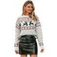 thumbnail image 1 of Gabardina clásica navideño con estampado de cervatillo para mujer, prendas de punto con bloques de colores, a rayas con cuello Rojoondo (Blanco, M), 1 of 5
