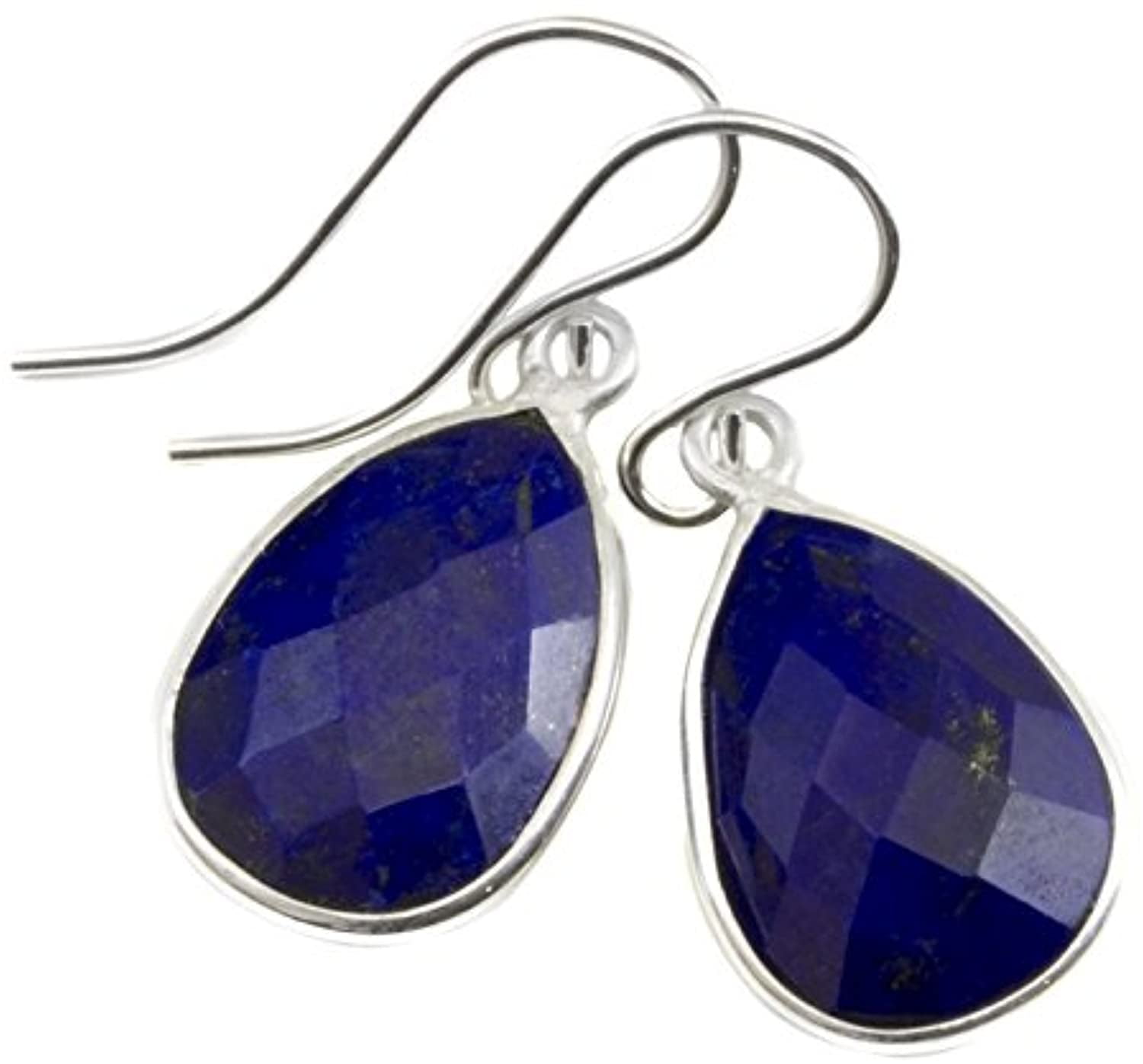 Lapis Lazuli Earrings Round Gem Teardrop Hoop 925 Sterling Silver Dangle Drop
