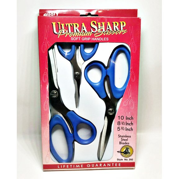 Allary #292 3 Pcs of Ultra Sharp Premium Scissors Soft Grip Handles, Blue