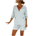 thumbnail image 5 of Sun Protection 2 Piece Outfits Women Plus Size Hiking Clothes Hooded Front Zip Long Sleeve Jackets Cargo Shorts (4XL, Green), 5 of 6