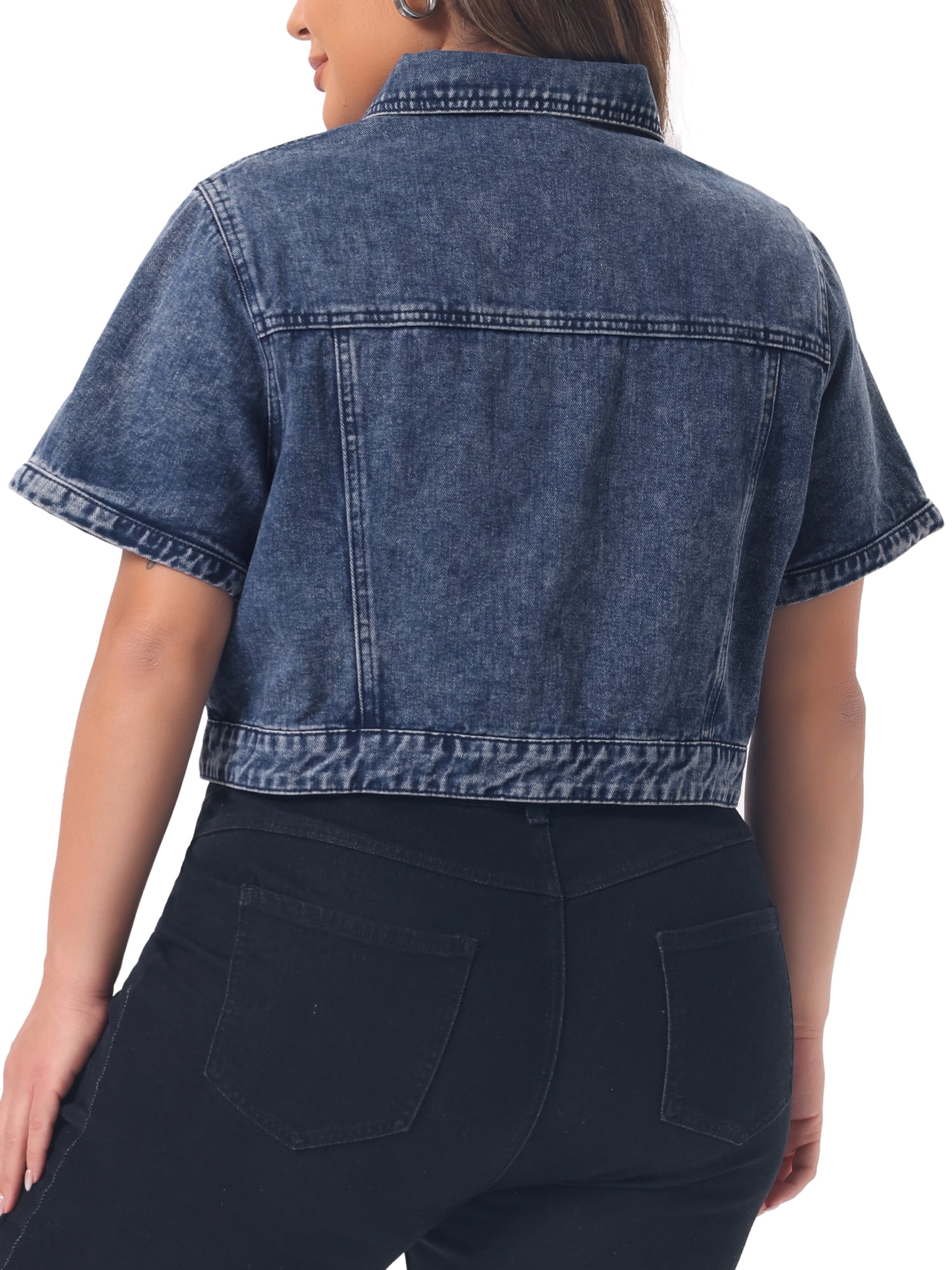 DARING DIVA Women's Plus Size Short Sleeves Button Down Jean Jacket 4X Snow Washed Blue