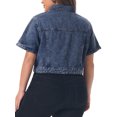 thumbnail image 4 of DARING DIVA Women's Plus Size Short Sleeves Button Down Jean Jacket 3X Snow Washed Blue, 4 of 6