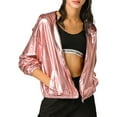 thumbnail image 1 of INSPIRE CHIC Women's Jacket Shiny Long Sleeve Lightweight Zipper Hooded Metallic Jacket S Pink, 1 of 8