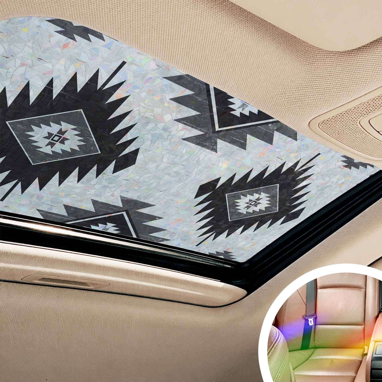 Black Aztec Window Privacy Film Stain Glass,Reusable Decorative Rainbow Window Film,Ethnic Southwest Boho Farmhouse Aesthetic Static Cling Sun Blocking Stickers Decals Covers 23.6" x 78.7" (2pcs)