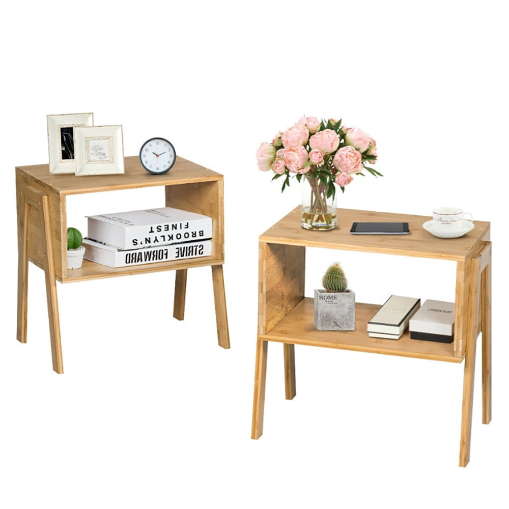 Finihen End Side Table, Rectangular Nightstand, 2 Pieces Bamboo Nightstand Sofa Table with Storage Shelf, for Living Room, Bedroom, Brown Finihen End Side Table, Rectangular Nightstand, 2 Pieces Bamboo Nightstand Sofa Table with Storage Shelf, for Living Room, Bedroom, Brown
