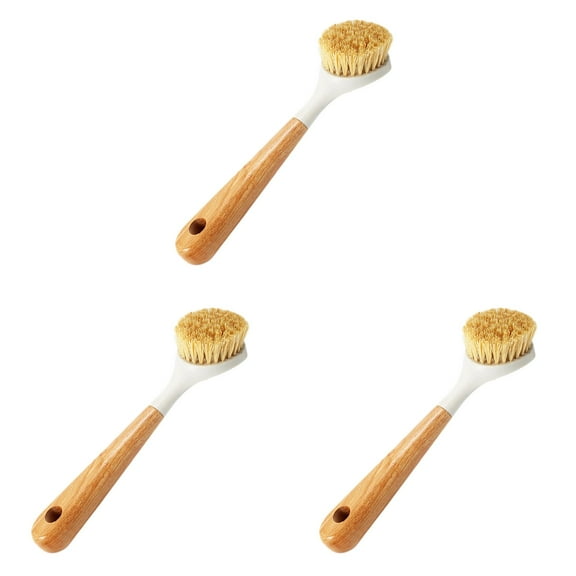 LHWEN Natural Sisal Kitchen Cleaning Brush Pot Brush Long Wooden Handle All Natural Cleaning Brush for Dishes Bottles Vegetables Pans Pots Scrubber with Bamboo Handle and Coconut Fiber Bristles 3PCS