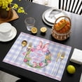thumbnail image 3 of Happy Easter Placemats Set of 12, Rabbits Bows Spring Tulips Eggs Purple Plaid Placemats for Dining Table, Place Mats for Kitchen Tabletop, Waterproof Wipeable Dining Table Mats Set, 3 of 9