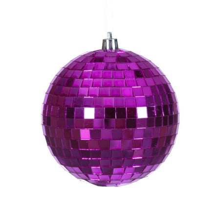 4" Fuchsia Mirror Ball Ornament 6/Bag