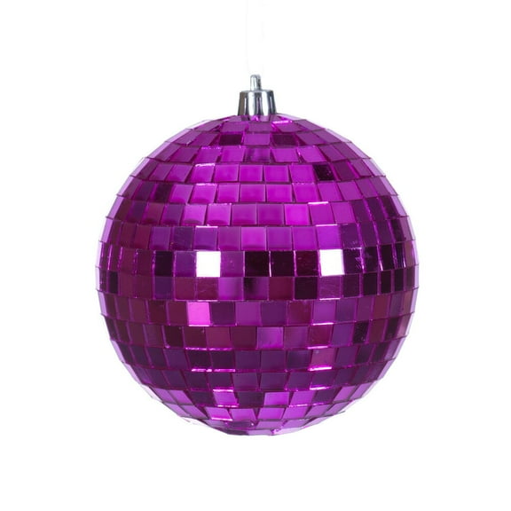4" Fuchsia Mirror Ball Ornament 6/Bag