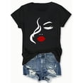 thumbnail image 3 of Half Face Woman Print Crew Neck T-Shirt, Casual Short Sleeve T-Shirt For Spring & Summer, Women's Clothing Tee For adult, Men, Women, Teen, Teenager, adolescent, Youth, 3 of 6