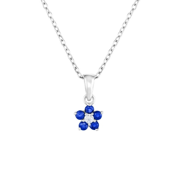 Tilo Jewelry 925 Sterling Silver CZ Flower Birthstone Blue Pendant Necklace 18 Inch | September-Sapphire | Women, Men, Unisex