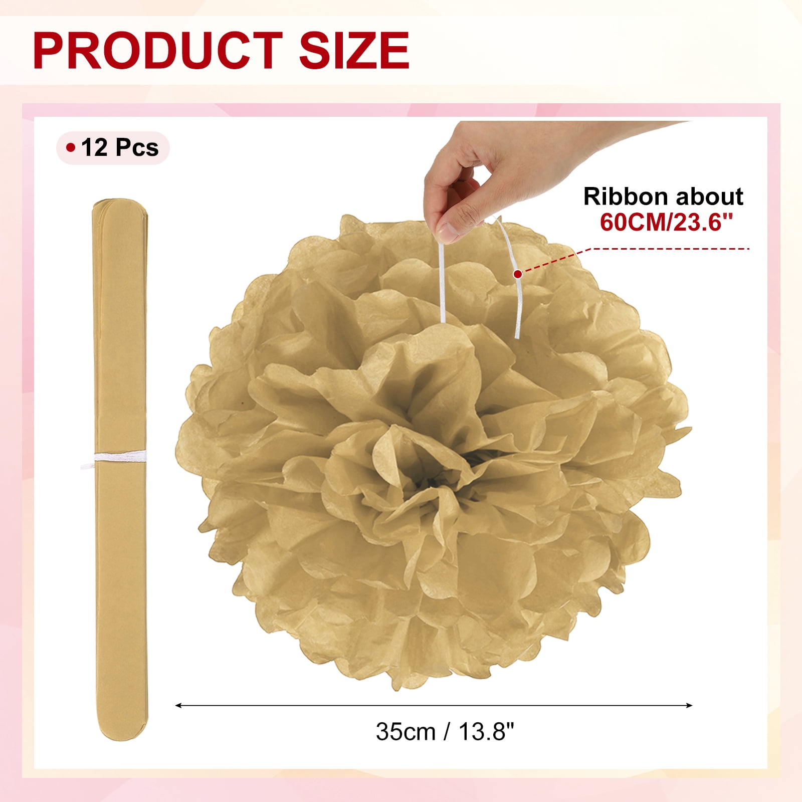 14inch Tissue Paper Pom Poms, 12PCS Pom Poms Paper Flowers Ball Tissue Paper Flowers for Wedding Bridal Shower Birthday Bachelorette Party Backdrop Decoration, Khaki