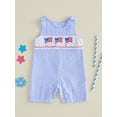 thumbnail image 6 of BemeyourBBs Toddler Baby Boy 4th July Outfit Newborn Patriot Independent Day Clothes Summer Romper Overalls Sleeveless Plaid Embroidery USA Flag Jumpsuit Overalls, 6 of 7