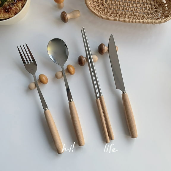 4 Pcs Mushroom Shaped Wooden Chopsticks Holder Dinner Spoon Stand Fork and Knife Holder Chopstick Rest Storage Rack Chopsticks Holder for Home Decoration