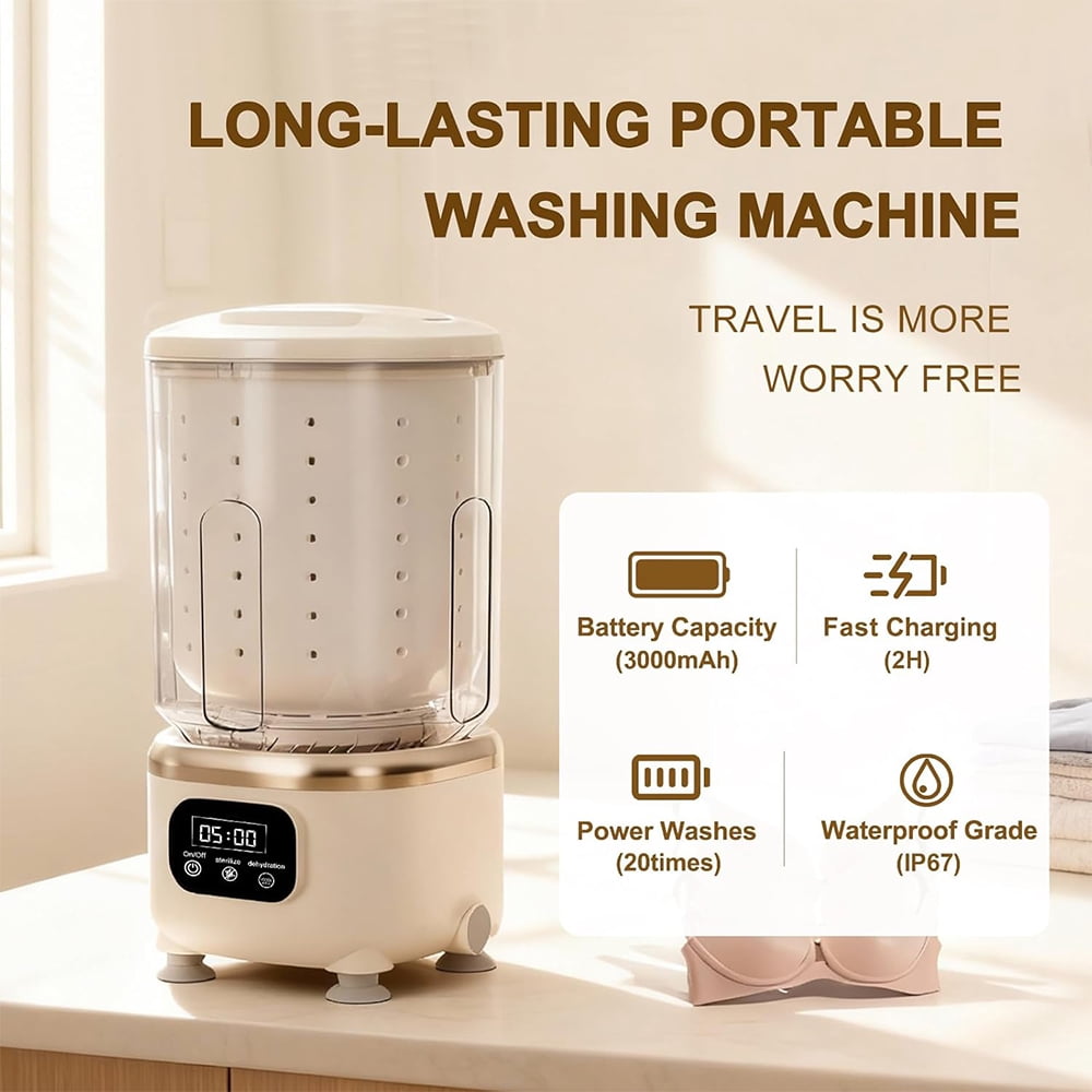 2L Underwear Washing Machine Portable Washer and Spin Dryer Combo Mini Washing Rechargeable Cordless Washing Deep Cleans Small Clothes for Travel