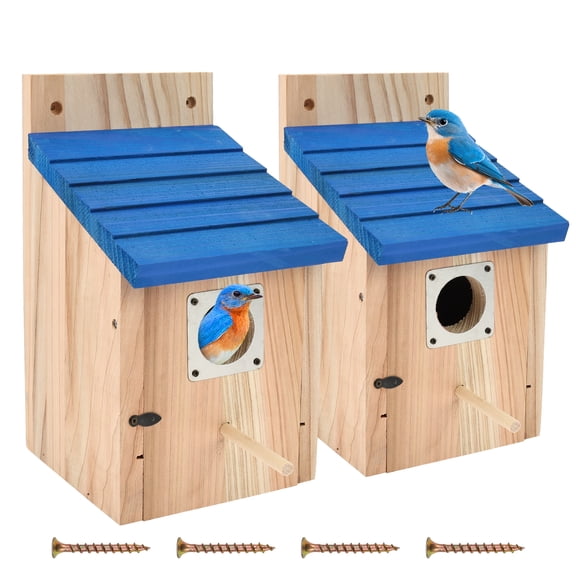 Austok Bird Houses for Outside Bluebird Houses Wooden Outdoor Birdhouse with 1-1/2 inch Entrance Hole Easy to Install for Wren Bluebirds Finches Swallows