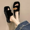 thumbnail image 5 of Zunfee Soft Plush Black Faux Faux Fur Slides for Women - Open-Toe Slide Sandals with Metallic Buckle, Comfortable Indoor Outdoor Casual Footwear,Size 42, 5 of 8