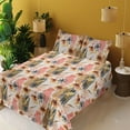 thumbnail image 2 of Ambesonne Floral Fitted & Flat Sheet with Shams 4 Pcs Set, Flowers Brush Strokes Grunge, Queen, Coral Pale Camel and Blush, 2 of 5