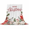 thumbnail image 2 of Merry Christmas Throw Flannel Blanket 50x80In Red White Flowers Green Leaf Country Super Soft Cozy Bed Blanket, Lightweight Plush Fuzzy Bed Throw for Bedroom Sofa Couch Living Room, 2 of 4