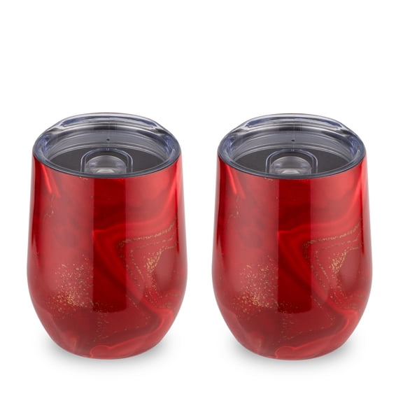 Cambridge Silversmiths Set of 2 -12oz Insulated Geode Wine Tumblers - 12 ounces Red