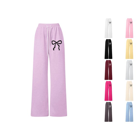 Vrotazzy Girls Everyday Comfort Loose Fit Jogger Pants for Girls with Bow Knot Lightweight Straight Leg Sweatpants for Daily Casual wear,Sizes 4-5 Years