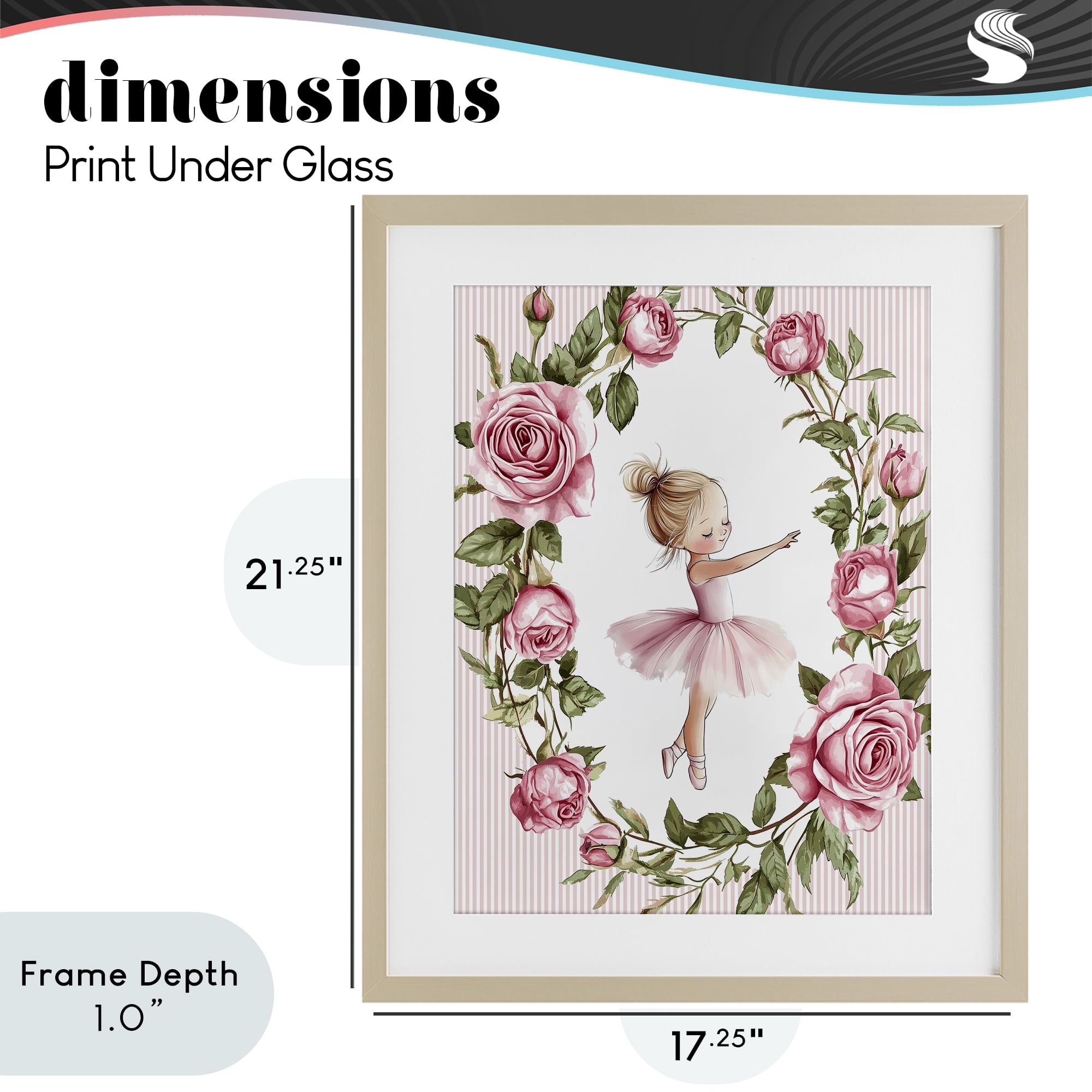 Stupell Industries Little Rose Dance Ballerina Birch Framed Print Under Glass, design by Christine Simpson Art