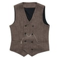 thumbnail image 3 of Donemore Men's Solid Color Sleeveless V-Neck Double Breasted Waistcoat Vest Slim Fit Casual Business Layering Styling Classic Versatile Wardrobe Essential, 3 of 6