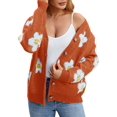 thumbnail image 3 of Women'S Floral Print Cardigan Long Sleeve Open Front Button Down V Neck Knitted Sweaters Orange-Red L, 3 of 7