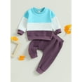 thumbnail image 2 of Bagilaanoe 2PCS Toddler Baby Girl Boy Long Pants Set Contrast Color Long Sleeve Sweatshirt Pullover Tops + Drawstring Sweatpants 6M 12M 18M 24M 3T 4T Kids Casual Sweatsuits, 2 of 8