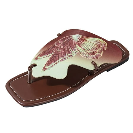 

WNVMWI Sandals Women Slippers Summer Womens Flip Flops Size 7 Brown Shoes Slippers Flip Flops Summer Casual Colourful Butterfly Soft Leather Beach Outer Wear Large Size Flat Sandal Slippers Size 42