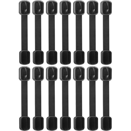 Bates- Child Safety Strap Locks, 14 Pack, Black Baby Cabinet Locks, Toilet Locks Baby Proof, Child Proof Drawer Locks
