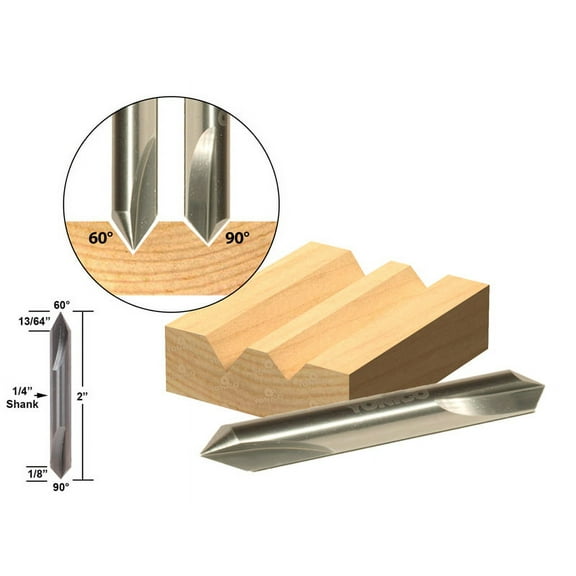 60°/90° V-Groove Double Ended Solid Carbide Router Bit 1/4" Shank Yonico 14103q