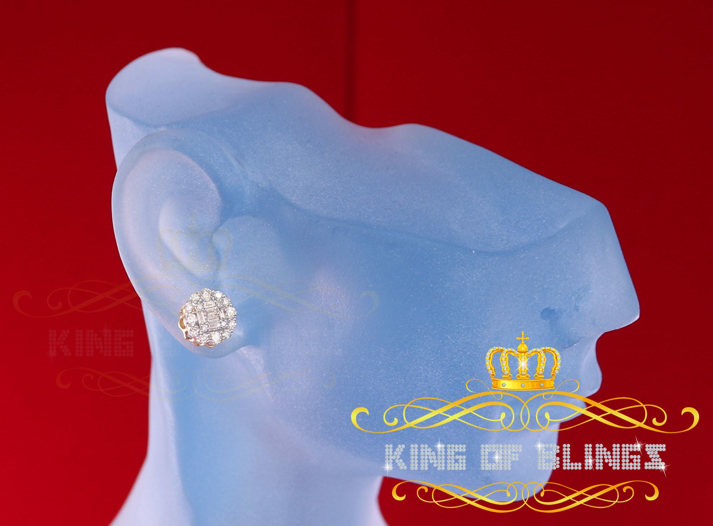 King of Bling's 10K Real Yellow Gold with 0.66CT Real Diamond Men's/Women's Stud Round Earrings