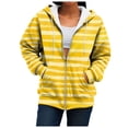 thumbnail image 4 of larppty Women's Striped Full Zip Hoodies Oversized Sweatshirts Long Sleeve Trendy Fall Fashion Hoodies Jacket Tops with Pocket (Yellow, 5XL), 4 of 9