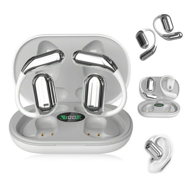 Open Ear Bluetooth 5.4 Headphones, Wireless Earbuds Sport Earphones Built-in Mic with Ear Hooks 50H Playtime LED Display Charging Case, Waterproof Design for Running Fitness, White