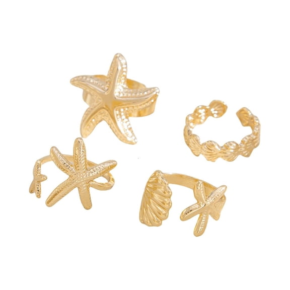 lanema Trendy Adjustable Starfishes Jewelry Set Open Rings for Women Hot Day Beach Outfits Gold Silver Alloy Coastal Styles