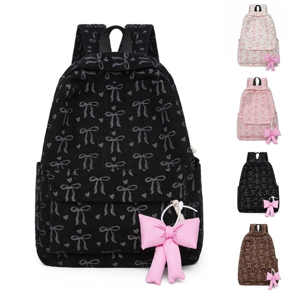 Cute Bow Backpack Accent Patchwork Casual Daypack Durable Light Nylon Multi Compartment Water Repellent School Daily Travel