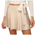 thumbnail image 3 of vigerkar Womens High Waisted Satin Mini Skirts Elegant A-Line Summer Stain Silk Short Skirt Party Skirts Beige, L, 3 of 7