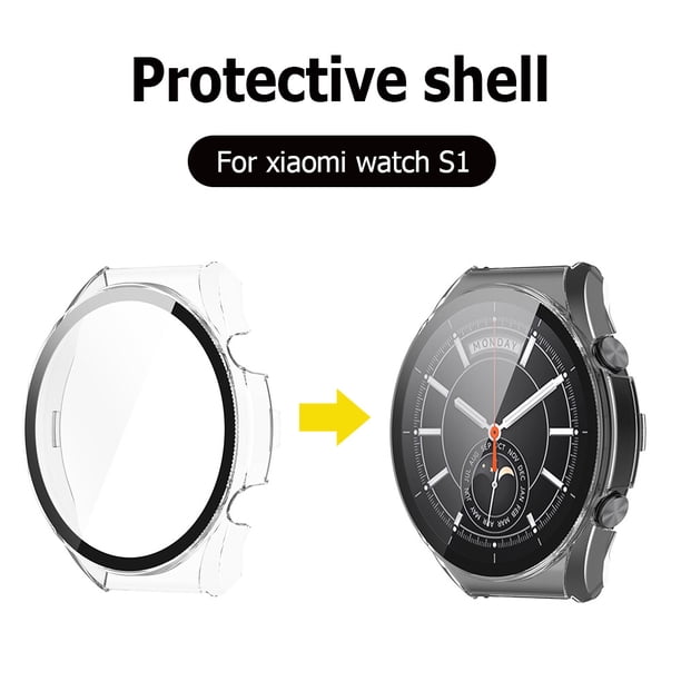 Para Xiaomi Watch S1 Protector de pantalla de película de vidrio templado Estuches de marco JShteea El nuevo