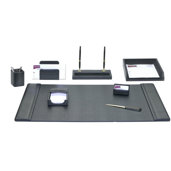 Black Leather 8-Piece Desk Set