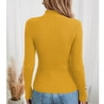 thumbnail image 4 of Women's Mock Turtleneck Sweater Ribbed Knit Long Sleeve, Basic Slim Fit Fall Winter Pullover Yellow L, 4 of 5