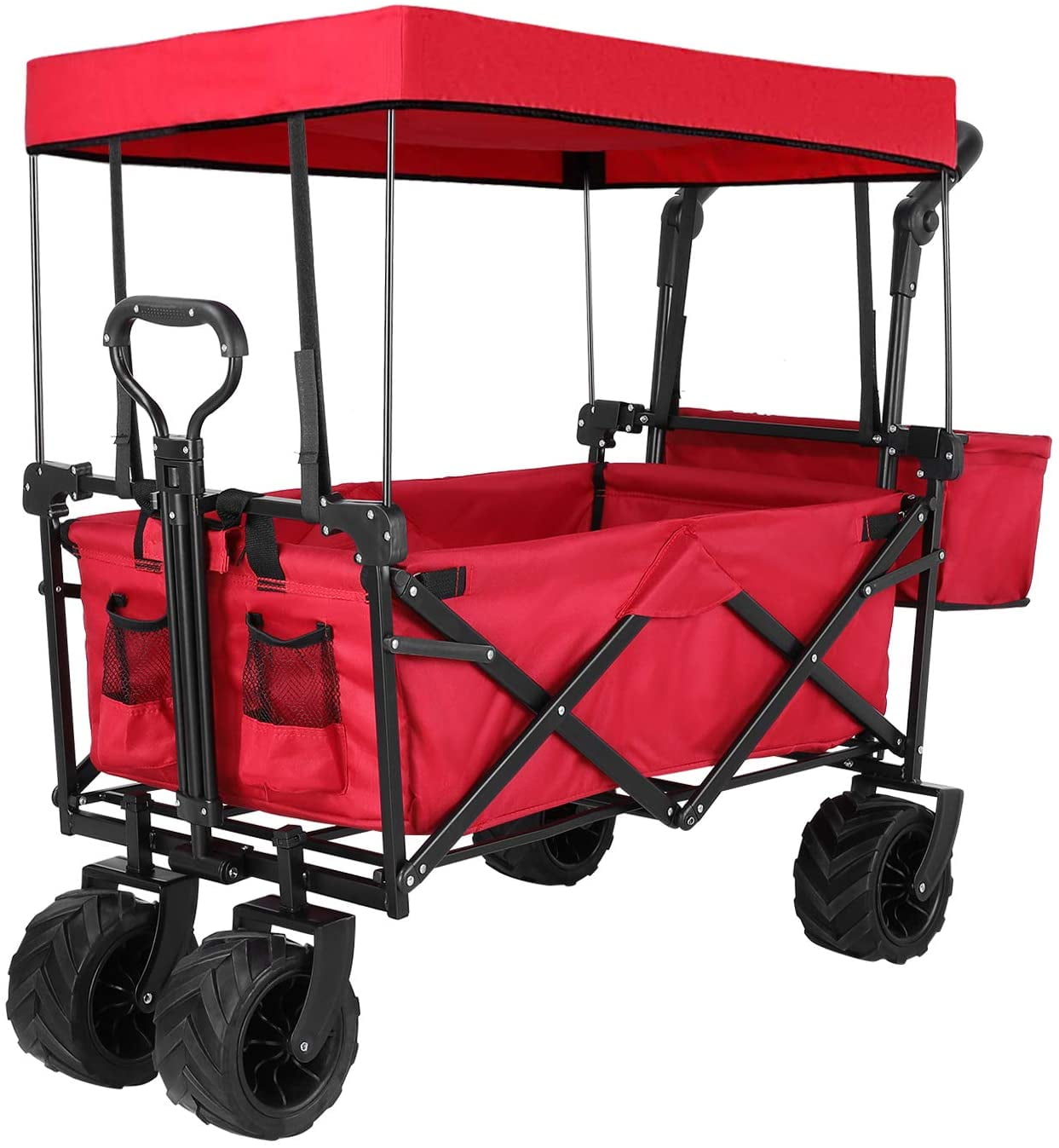OKVAC Folding Collapsible Utility Wagon Cart with 7" AllTerrain Wheels